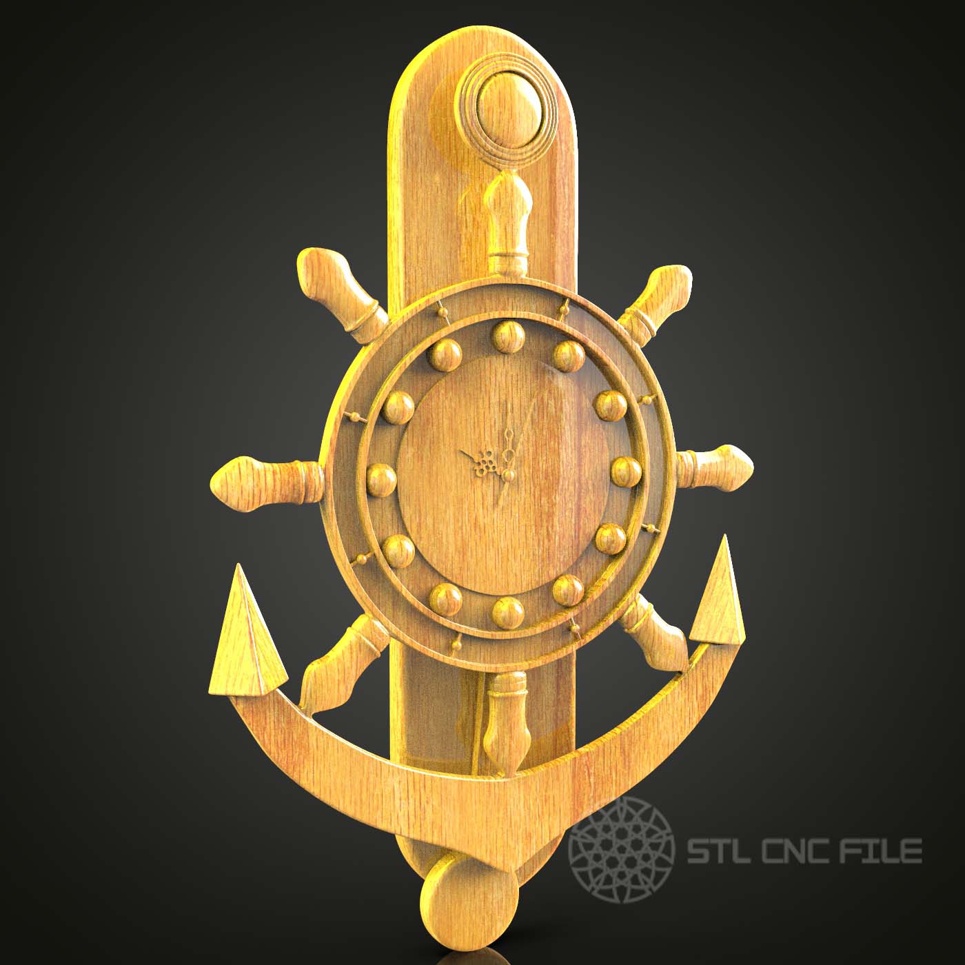 Nautical CNC Carved Wheel Clock, STL Model for Artcam Aspire, Maritime Wall Decor