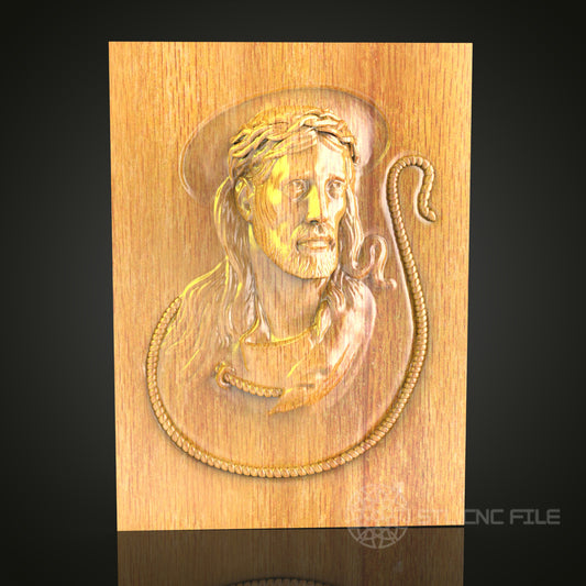 Jesus Christ Portrait Wall Art - CNC Engraved Wood, Religious Decor, STL Model
