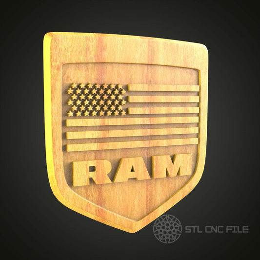 RAM Shield 3D Model - STL for CNC Router Engraver, Artcam, Aspire, CNC Files, Wood Art Plaque