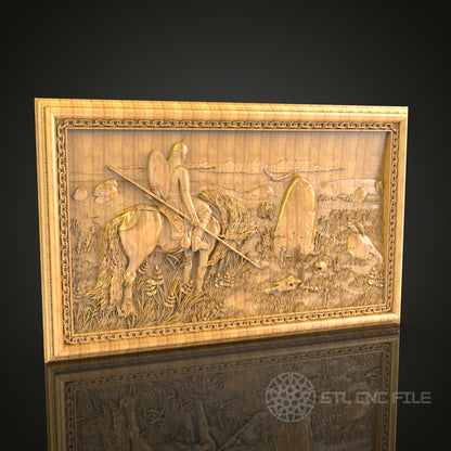 Medieval Knight Quest: CNC Carved Scene, STL Model, Historical Wall Art