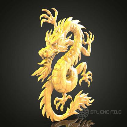 Fierce Oriental Dragon STL Model for CNC, Artcam Aspire Engraving, Mythical Wall Art