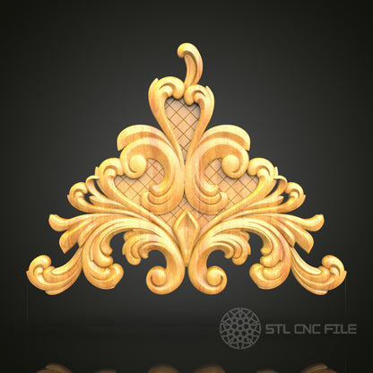 Grand Rococo Foliage Ornament STL Model, CNC Router Files for Artistic Wood Carvings