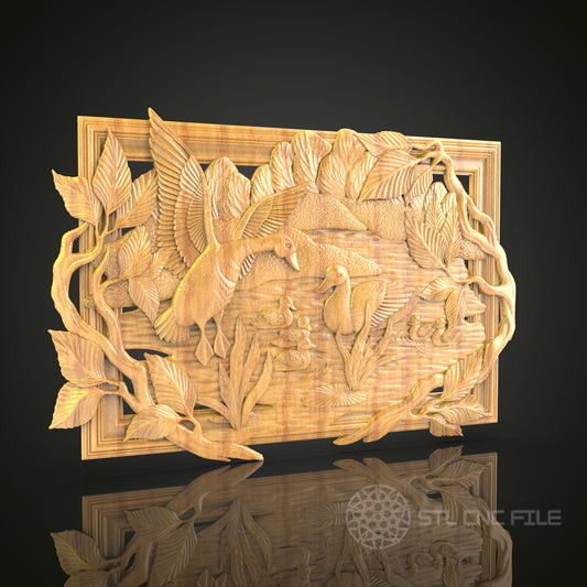 Forest Ducks 3D Relief Panel - STL Model for CNC Routers, Artcam, Aspire File, Wood Wall Art
