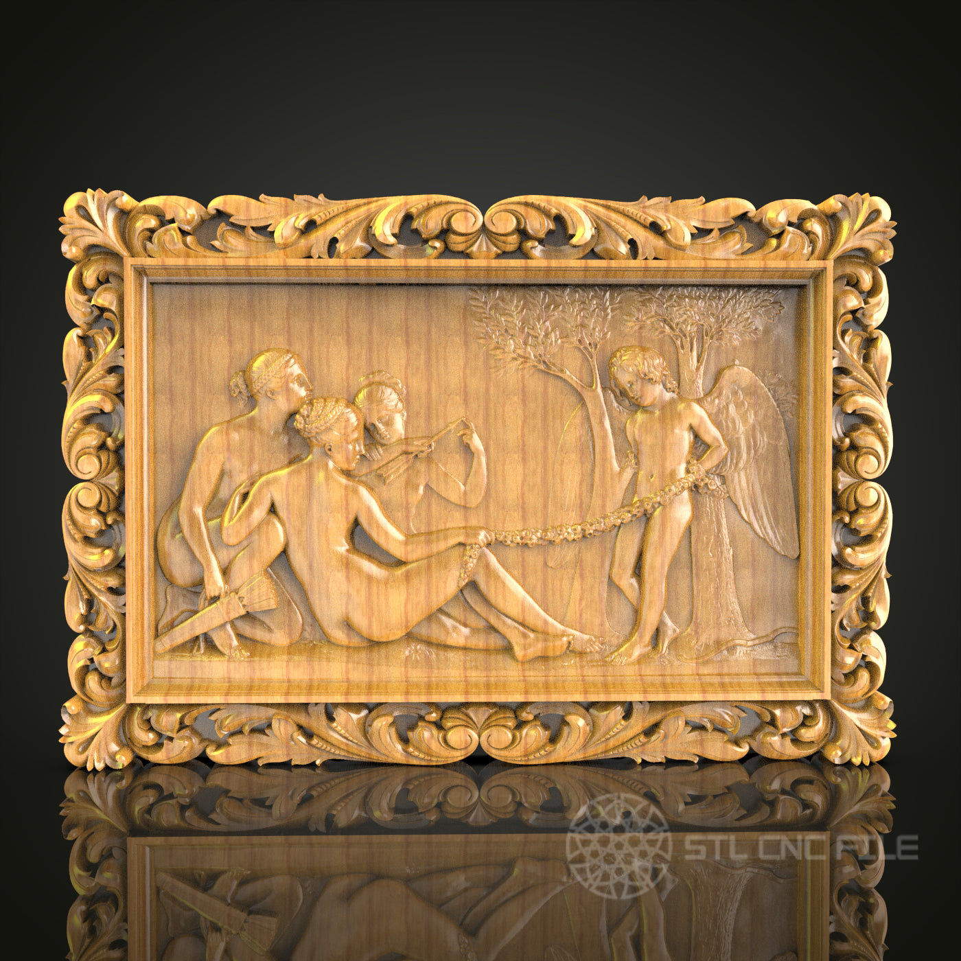 Classical Myths: CNC Carved Nymphs and Satyr, STL Model, Mythological Wall Art