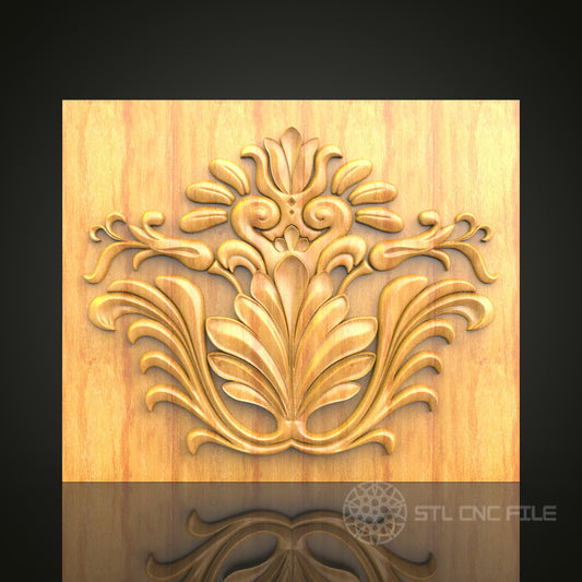 Symmetrical Floral Crest STL Model for CNC Routers – Classic Wall Decor Art