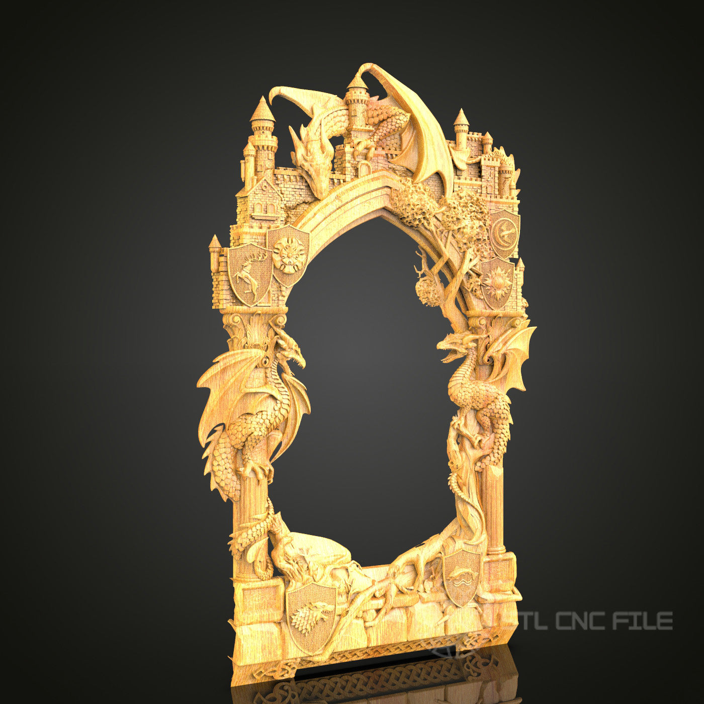 Fantasy Dragon Archway Frame STL Model - CNC Router Files for Artcam, Aspire - Mythical Decor, Wall Art CNC Engraving