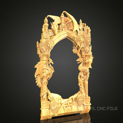 Fantasy Dragon Archway Frame STL Model - CNC Router Files for Artcam, Aspire - Mythical Decor, Wall Art CNC Engraving