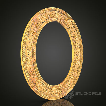 Harvest Theme Round Frame STL Model for CNC Router, Artcam, Aspire - Intricate Wheat and Grape Wall Decor, CNC Wood Carving Files