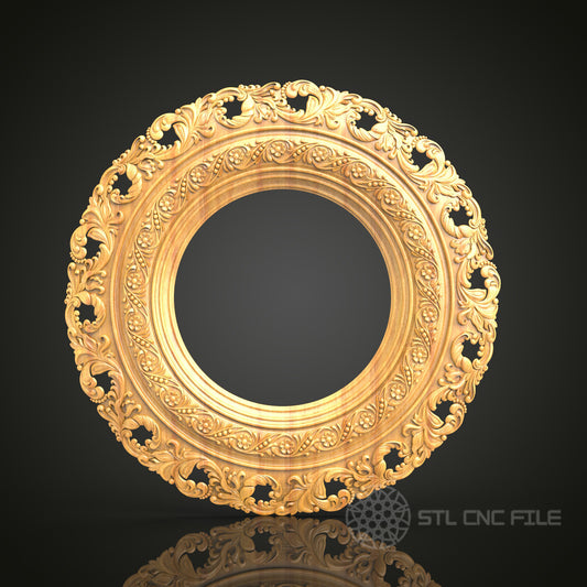 Luxurious Rococo Round Frame STL Model for CNC Routers, Artcam, Aspire - Elegant Wall Decor, Wood Carving CNC Files