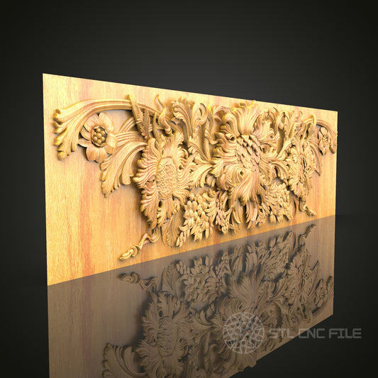 Grandiose Floral Crest STL Model for CNC Routers – Majestic Wall Art Decor