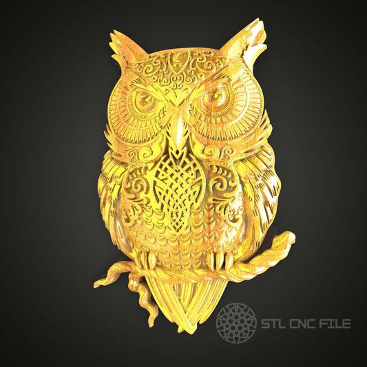 Ornate Owl STL File for CNC Routing, Wood Art Engraving, Compatible with Artcam and Aspire, Home Wall Decor