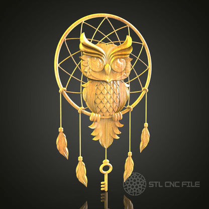 Dreamcatcher Owl CNC STL Model, Wood Engraving Artcam & Aspire, Decorative Wall Art, Digital CNC Files