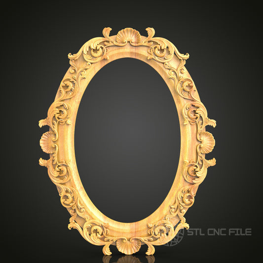 Baroque Shell Motif Oval Frame STL Model for CNC Router, Artcam, Aspire - Luxurious Wall Decor, Wood Carving CNC Files