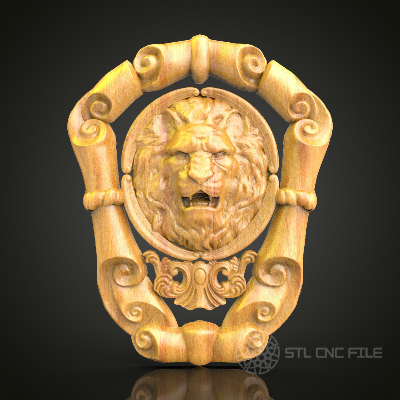 Majestic Lion Shield STL Model for CNC - Compatible with Artcam & Aspire, Dynamic Wall Art
