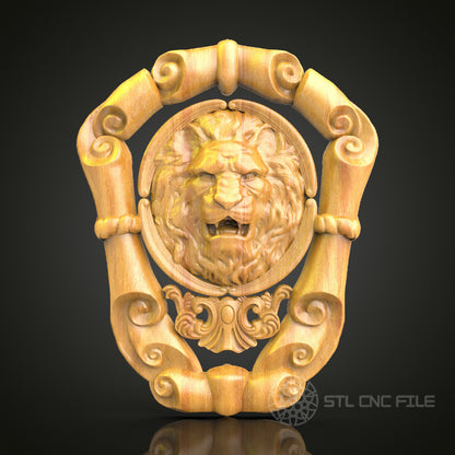 Majestic Lion Shield STL Model for CNC - Compatible with Artcam & Aspire, Dynamic Wall Art