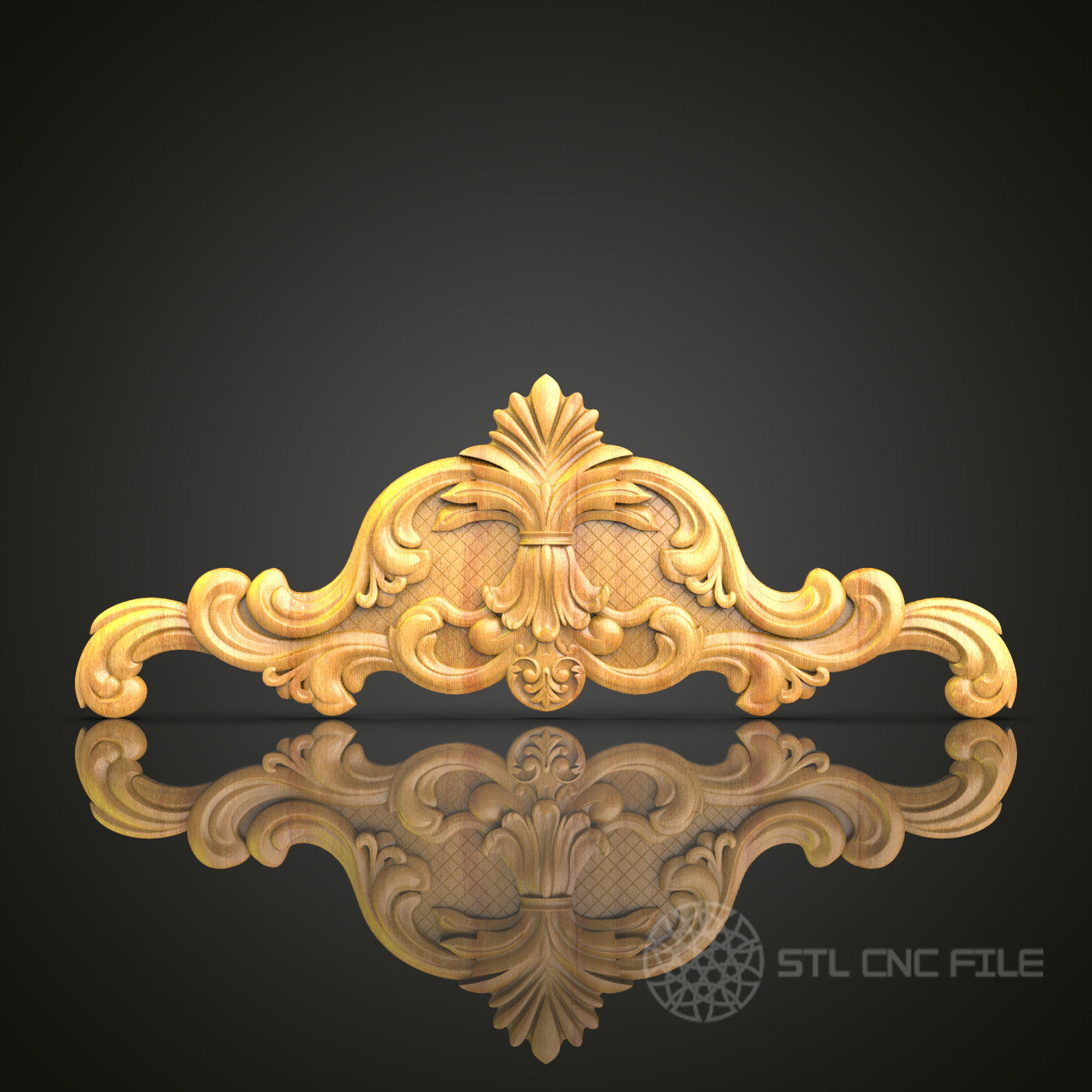 Elegant Wood Carving STL Model for CNC Router - Artcam, Aspire Compatible, Luxurious Wall Decor