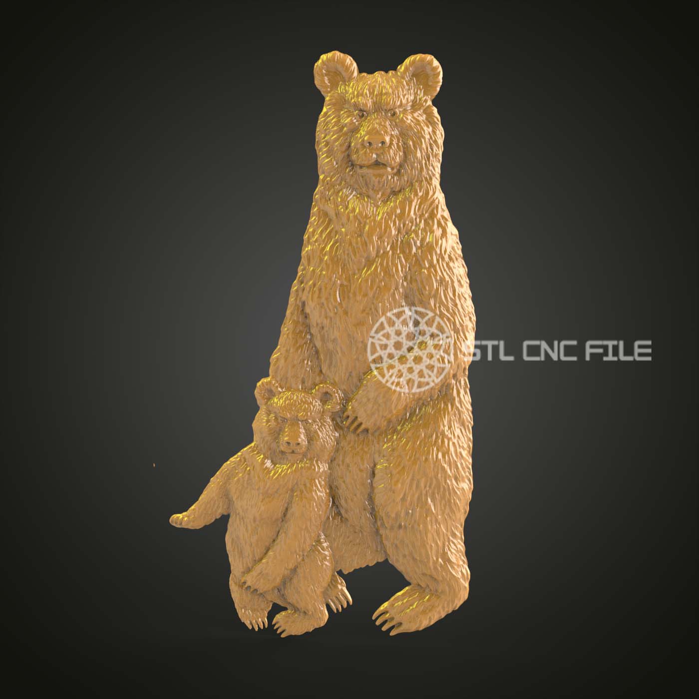 Protective Mother Bear with Cub 3D STL Model