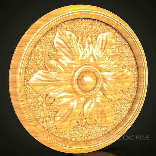 Artisanal Sunburst Wall Plaque STL for CNC, Textured Wood Carving Design, Artcam Aspire Detailed Engraving, Radiant Home Decor, Circular Wooden Art CNC Pattern
