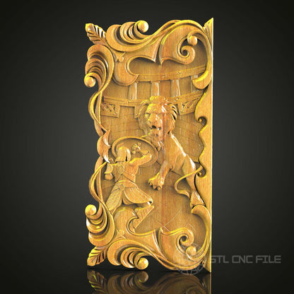 Baroque Lion Panel STL Model, Elegant CNC Carving Design, Artcam & Aspire Wood Art, Classic Wall Decor, Refined CNC Router File