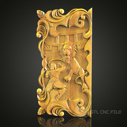 Baroque Lion Panel STL Model, Elegant CNC Carving Design, Artcam & Aspire Wood Art, Classic Wall Decor, Refined CNC Router File