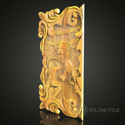 Baroque Lion Panel STL Model, Elegant CNC Carving Design, Artcam & Aspire Wood Art, Classic Wall Decor, Refined CNC Router File