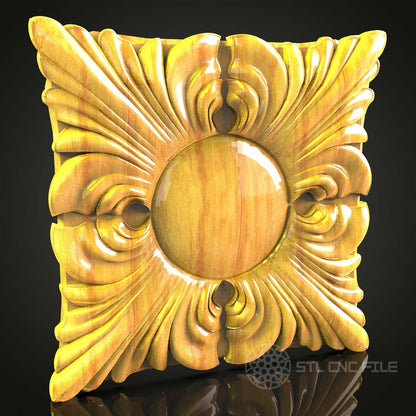 Baroque-Inspired Floral Rosette STL Model for CNC Router - Luxurious Wood Art Decor, Compatible with Artcam, Aspire