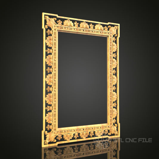 Baroque-Style Mirror Frame STL Model for CNC Router - Luxurious Wood Art Decor, Compatible with Artcam, Aspire