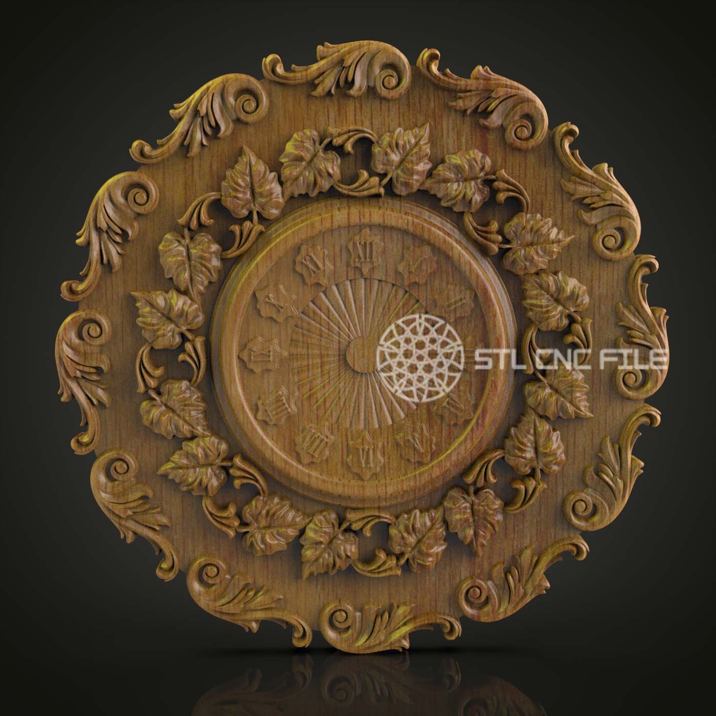 Baroque Floral Clock STL Model - Complex CNC Engraving Files for Classic Wall Decor, Wood Art Aspire Artcam