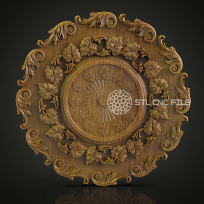 Baroque Floral Clock STL Model - Complex CNC Engraving Files for Classic Wall Decor, Wood Art Aspire Artcam