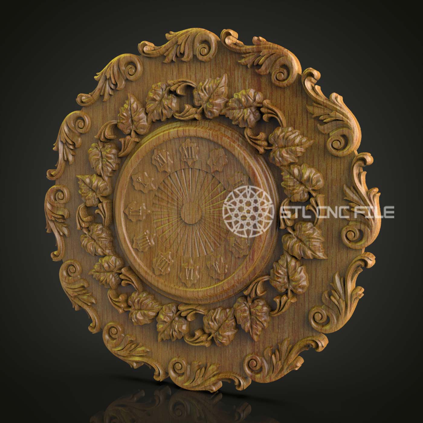 Baroque Floral Clock STL Model - Complex CNC Engraving Files for Classic Wall Decor, Wood Art Aspire Artcam