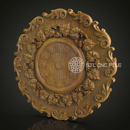 Baroque Floral Clock STL Model - Complex CNC Engraving Files for Classic Wall Decor, Wood Art Aspire Artcam