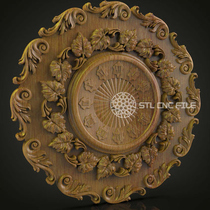 Baroque Floral Clock STL Model - Complex CNC Engraving Files for Classic Wall Decor, Wood Art Aspire Artcam