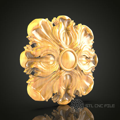 Baroque Floral Rosette STL Model for CNC Router - Elegant Wood Carving, Artcam, Aspire, CNC Files