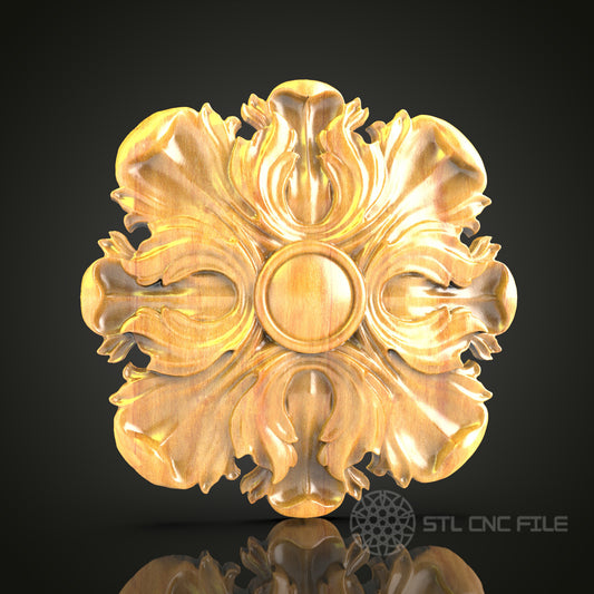 Baroque Floral Rosette STL Model for CNC Router - Elegant Wood Carving, Artcam, Aspire, CNC Files