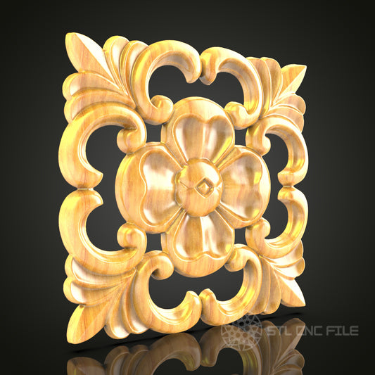 Baroque Floral Square STL Model for CNC Router - Intricate Wood Art, Wall Decor, Digital Files