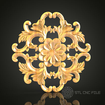 Baroque Flower and Acanthus Leaf STL Model for CNC - Luxurious Wood Carving Decor