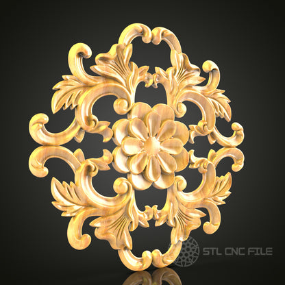 Baroque Flower and Acanthus Leaf STL Model for CNC - Luxurious Wood Carving Decor