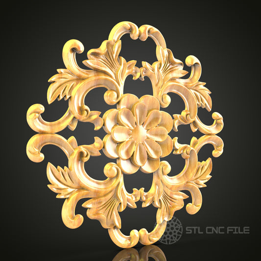 Baroque Flower and Acanthus Leaf STL Model for CNC - Luxurious Wood Carving Decor