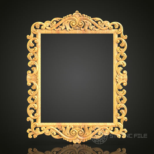 Baroque Gold Mirror Frame STL Model - Artcam, Aspire, CNC Files, Luxurious Wall Decor, Wood Carving Design