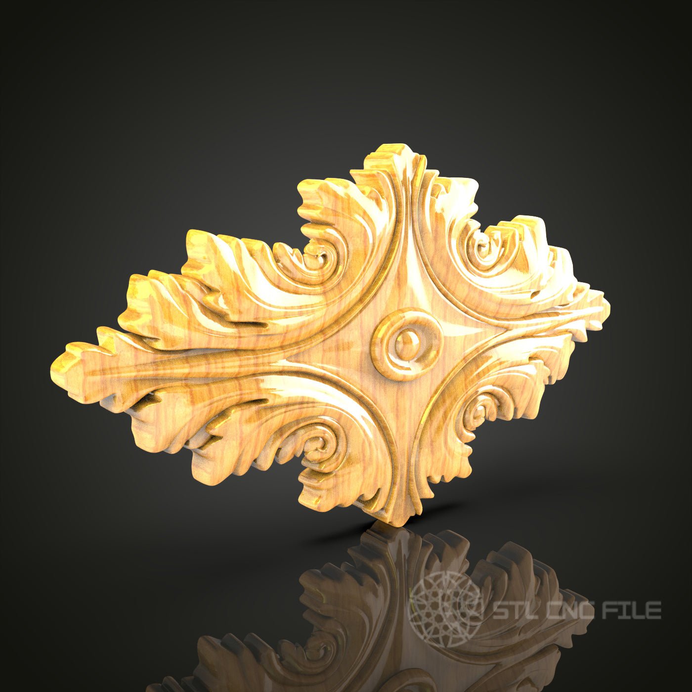 Baroque Leaf Scroll STL Model for CNC Router Engraving