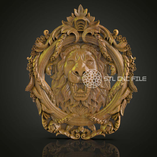 Baroque Lion Shield 3D STL Model, Intricate CNC Router Carving File, Compatible with Artcam & Aspire for Classic Wall Decor