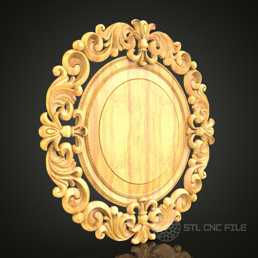 Baroque Style Ornate Round Frame STL Model for CNC Router, Artcam Aspire Files, Luxurious Wall Decor