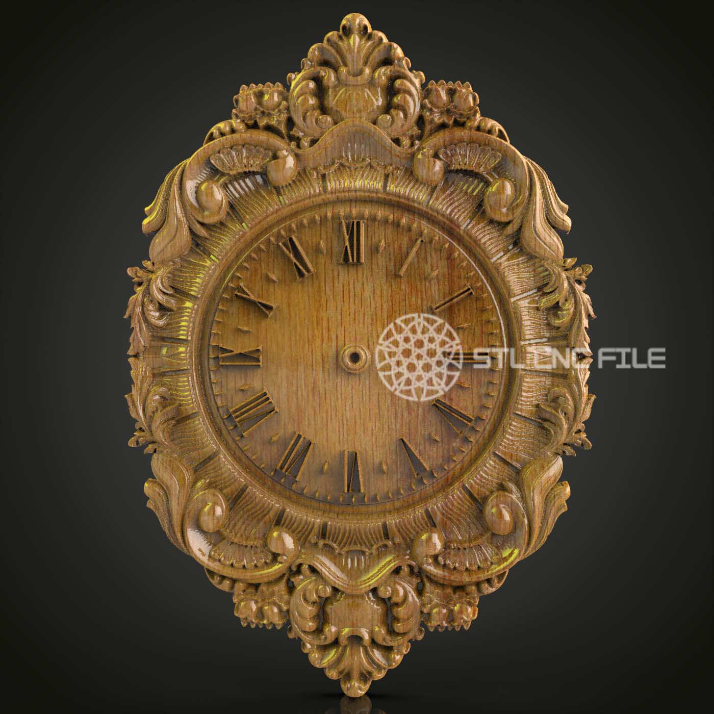 Baroque Style Wall Clock, STL Model, CNC Engravable, Artcam & Aspire Compatible, Elegant Wood Decoration