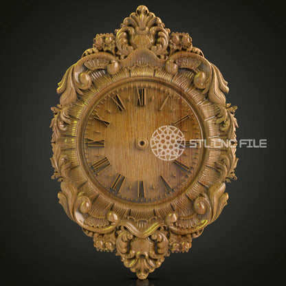 Baroque Style Wall Clock, STL Model, CNC Engravable, Artcam & Aspire Compatible, Elegant Wood Decoration
