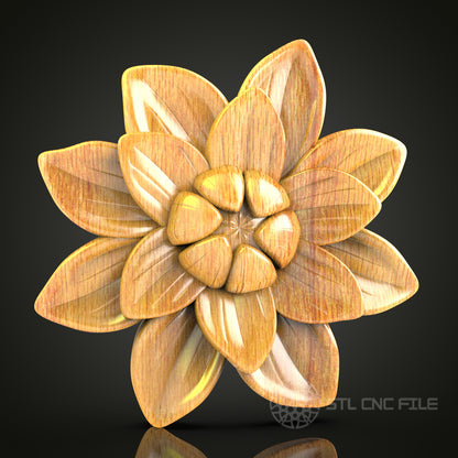 Blooming Lotus Flower STL Model, CNC Router Engraver File for Artcam Aspire, Wood Wall Decor Design