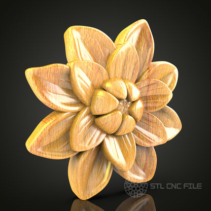 Blooming Lotus Flower STL Model, CNC Router Engraver File for Artcam Aspire, Wood Wall Decor Design