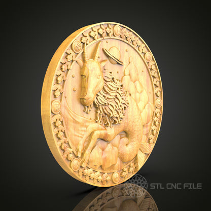 Capricorn Zodiac and Celestial STL Model for CNC Engraving