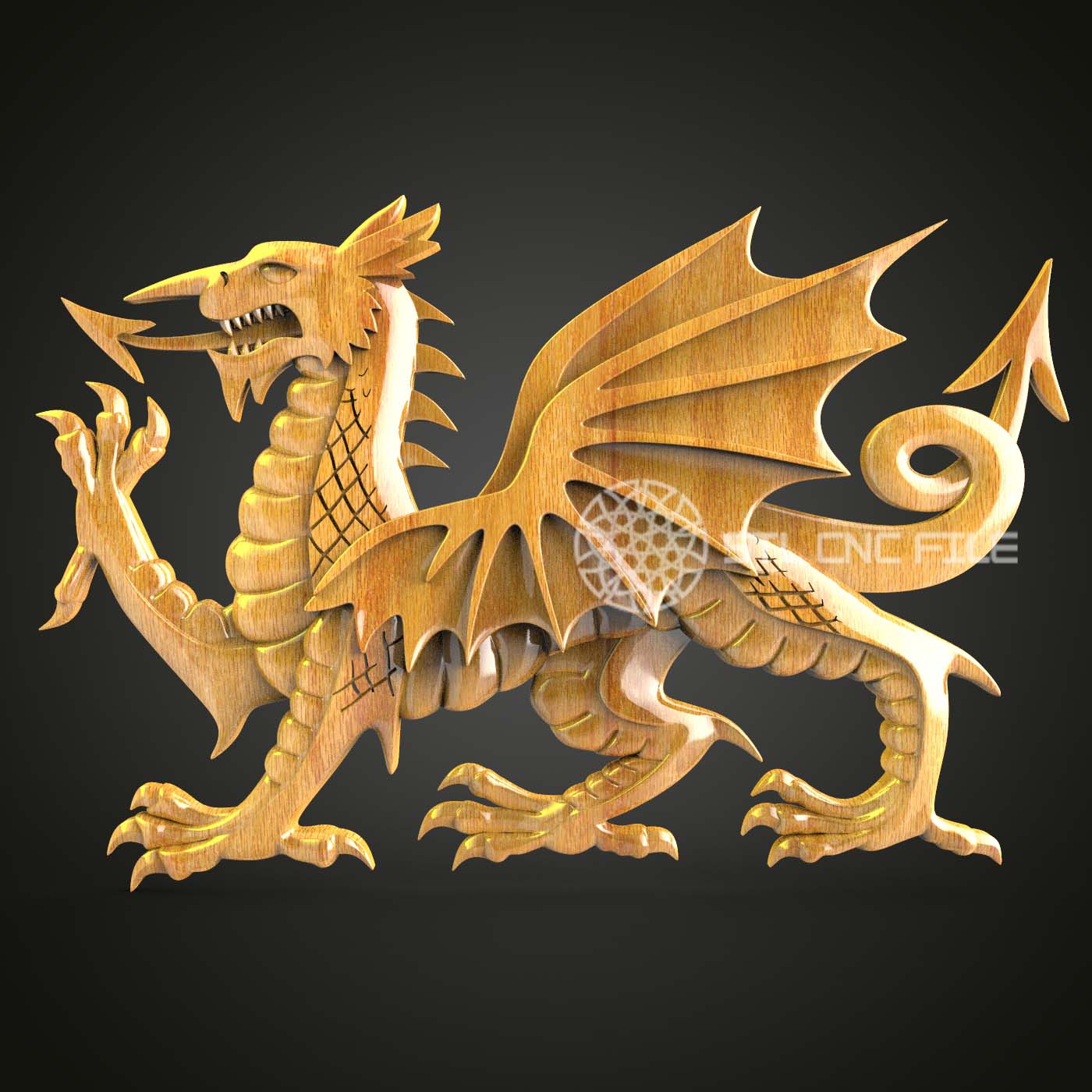 Carved Wooden Dragon STL File, CNC Router Ready, Artcam Aspire Digital Art, Woodworking CNC Design, Home Wall Decor, 3D Model