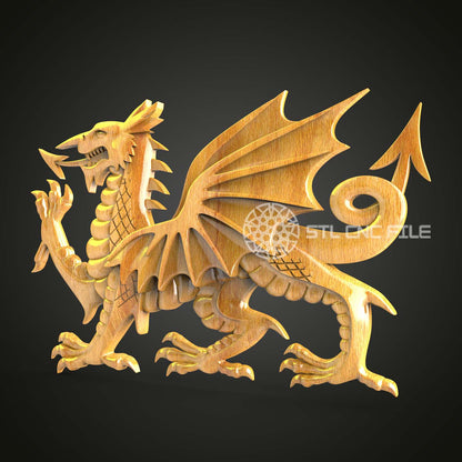 Carved Wooden Dragon STL File, CNC Router Ready, Artcam Aspire Digital Art, Woodworking CNC Design, Home Wall Decor, 3D Model