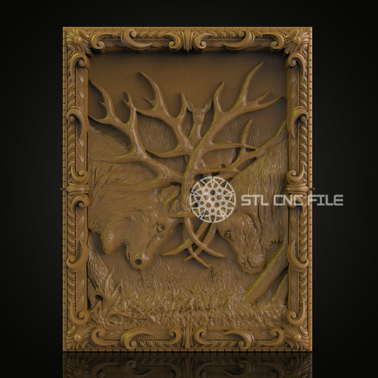 Exquisite Deer Panel STL Model - CNC Router Engraving File, Artcam Aspire Decor, Ornate Wood Wall Art